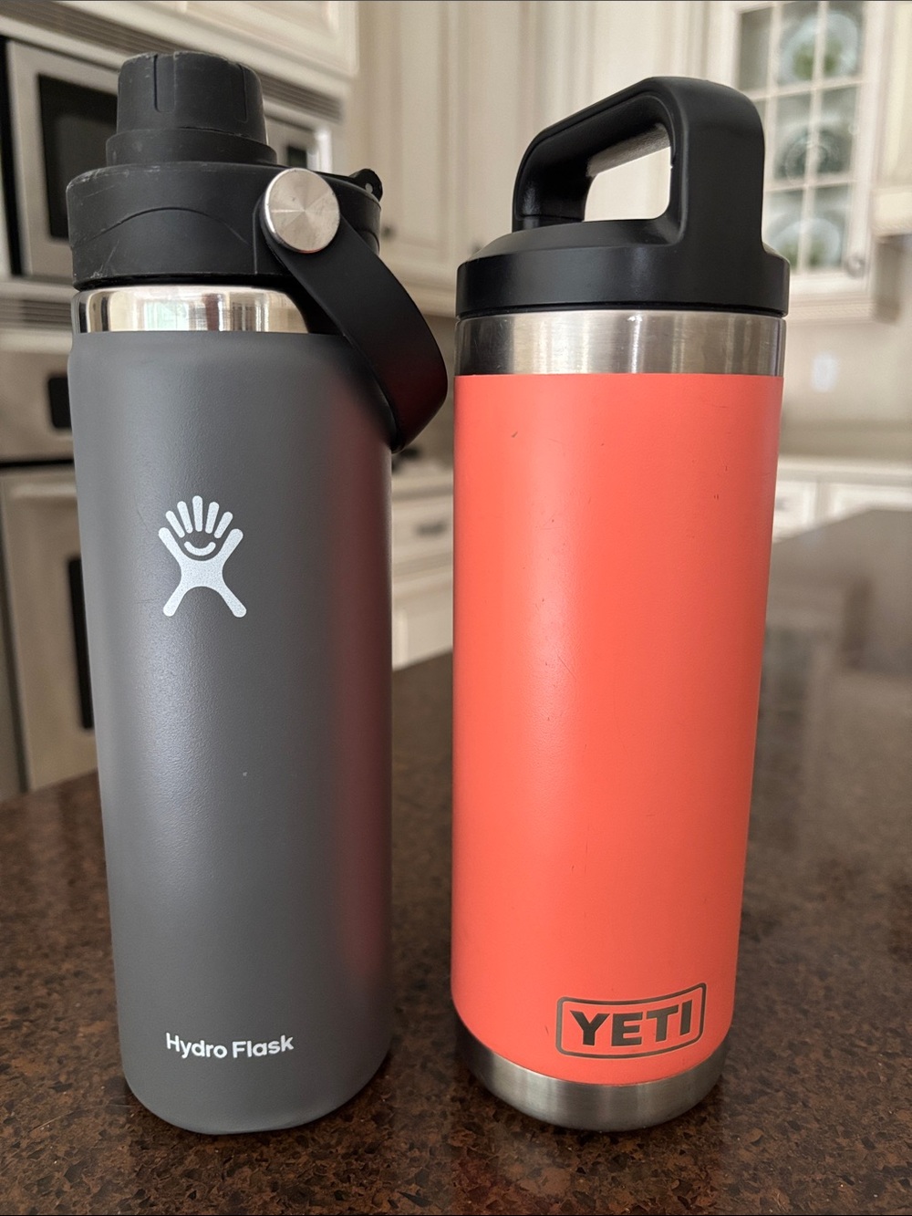 2(TWO) Hydro Flask Gray Insulated Bottle and Insulated Coral YETI Bottle
